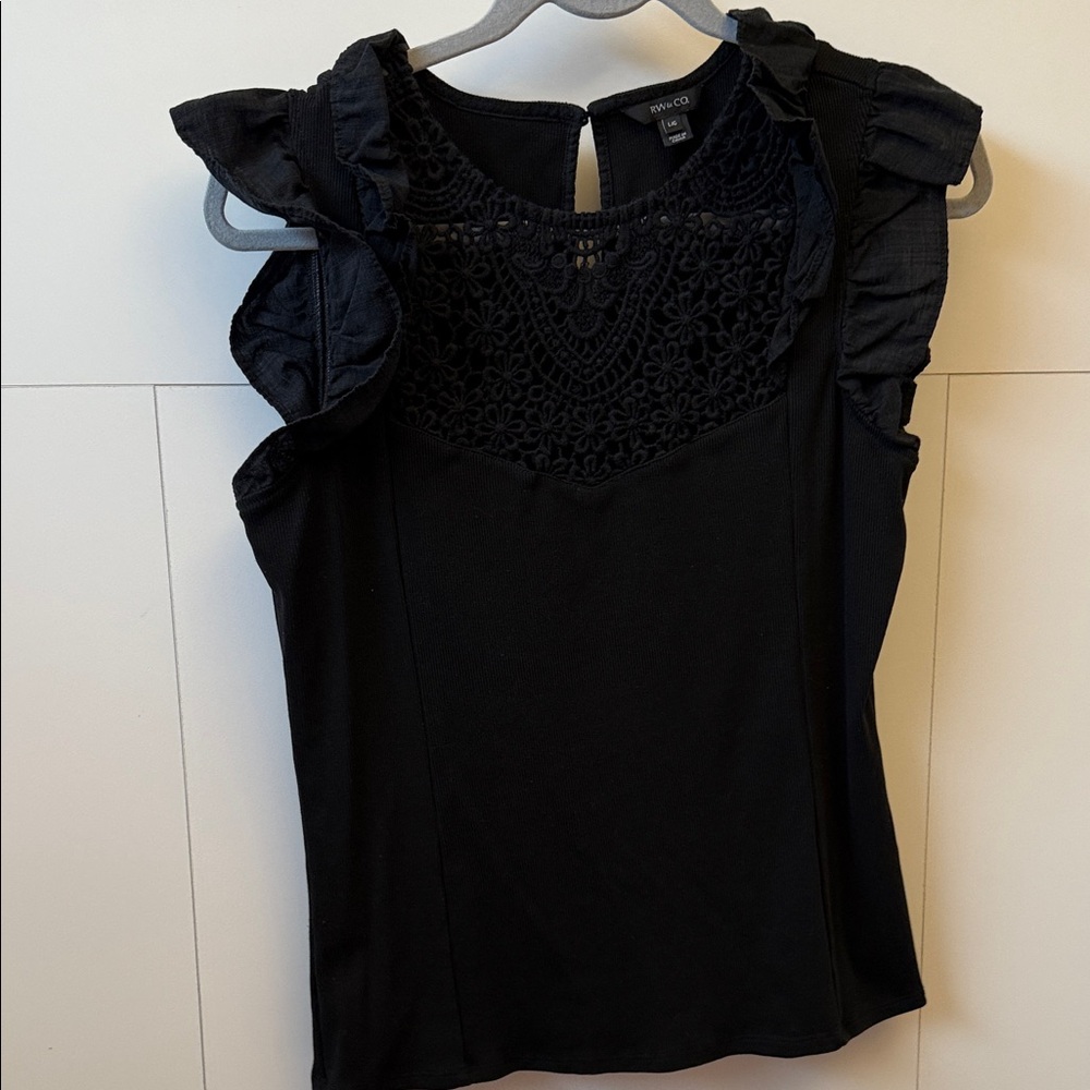 RW&CO. Black Ruffled Lace Blouse